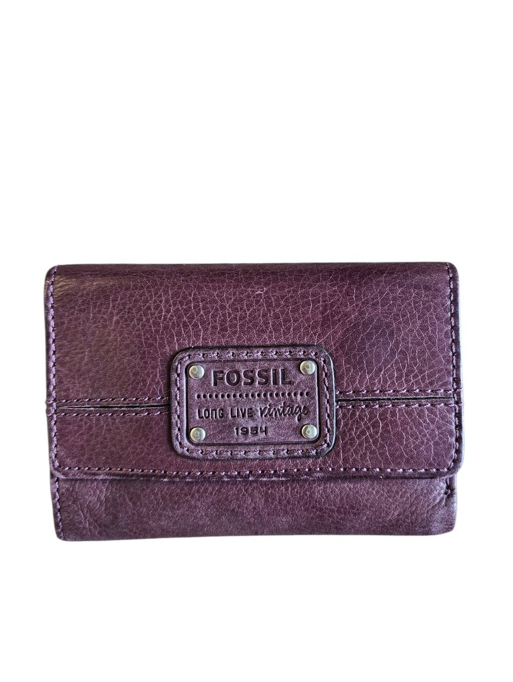 Fossil Key Per Vintage Purple Plum Leather Wallet